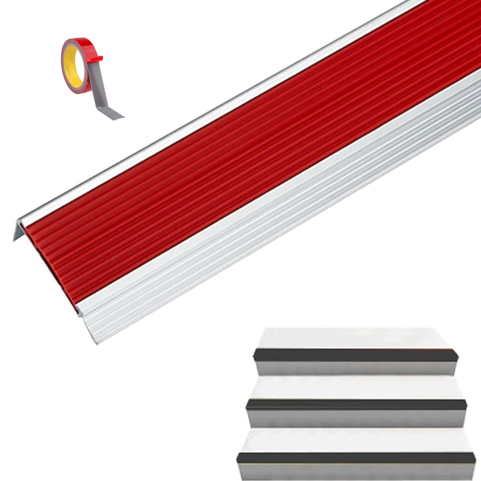 Perfil De ProteccióN para Borde De EscalóN Aluminio, Antideslizantes Tira Goma ExtraíBle, Borde De PeldañO, Cubiertas Borde Escalera, con Bandas Antideslizantes, 1 M De Longitud (Color : Red, Size :