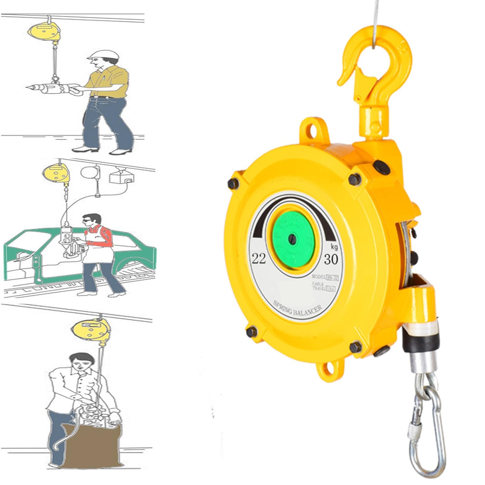 1pc Spring Balancer Tool with 1.5m Wire Rope and Hook - for Workshop, Assembly Line, and Automotive Use(22-30kg)