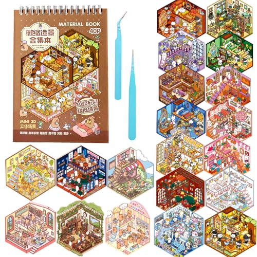 Mocrop 20 ensembles de stickers 3D Scène Livre, ensemble de stickers maison pour bricolage pour enfants, différents scénarios comme des cafés, des salles...