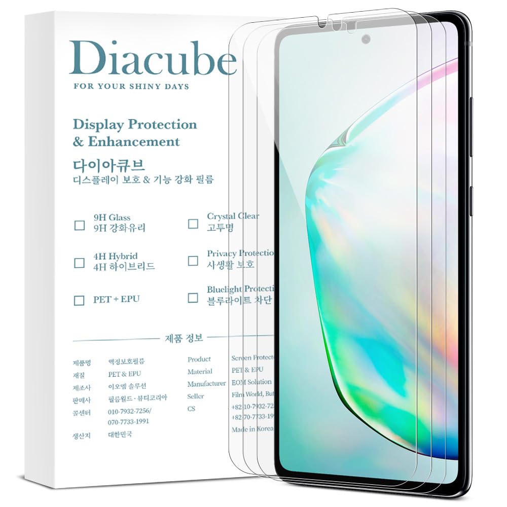 DIACUBE 3-Pack for Samsung Galaxy Note 10 Flexible TPU-EPU Screen Protector [Not Glass] [0.1S Fingerprint Unlock] [Real-Time Self-Healing] HD Clear,