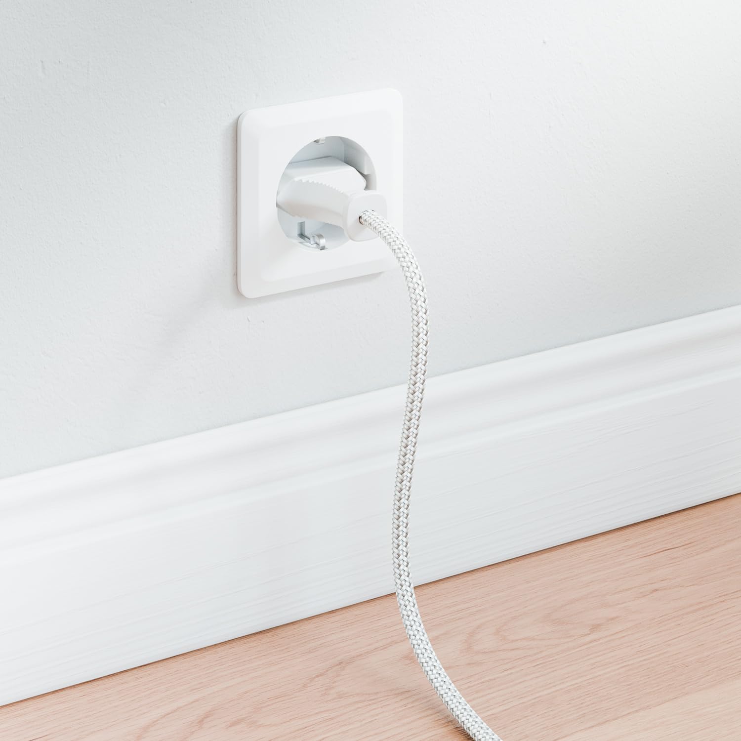 deleyCON 3,0m Cavo di Alimentazione Elettrico Spina Euro Tipo c a C7 (in Nylon) Connettore Piatto 2,5A per Presa C8 TV Soundbar PS4 PS5 Alimentatori Piccoli Elettrodomestici ecc. - Bianco - 5