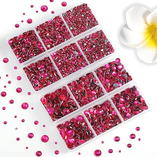 Image of 6736pcs Hotfix Rhinestones Flatback,Hot Pink Rhinestones for Crafts Clothes Mixed 5 Sizes, Hotfix Crystals with Tweezers and Wax Pencil Kit, SS6-SS30, Hot Pink