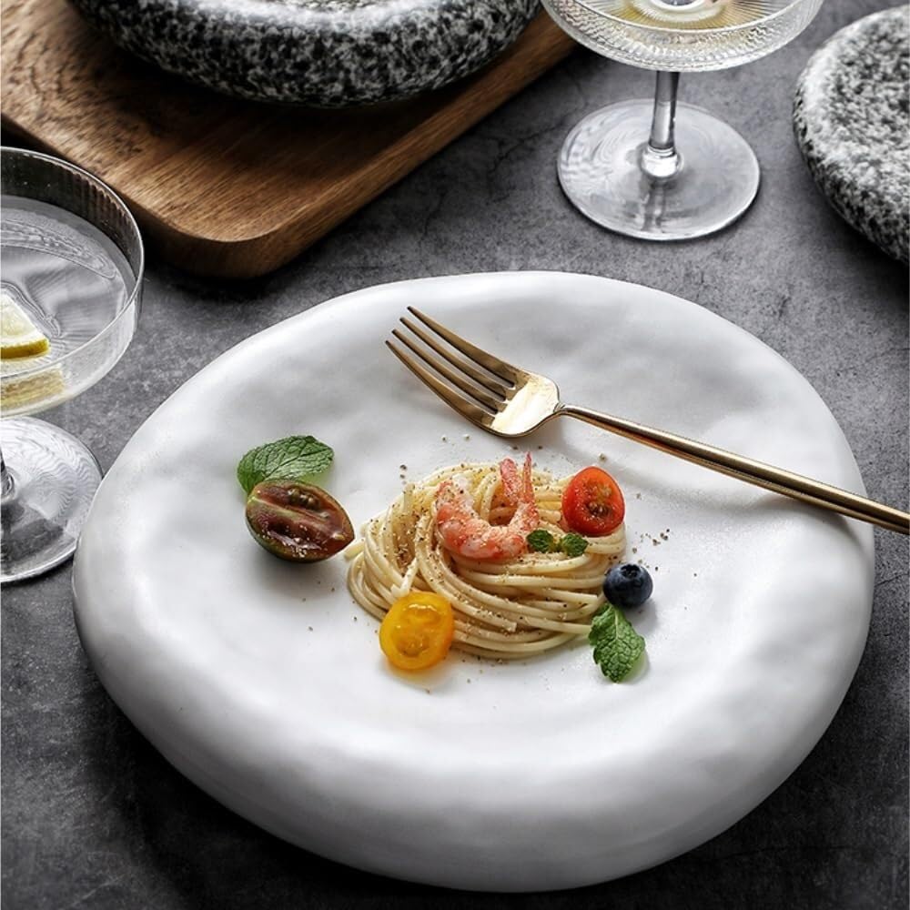 Biały Ceramiczny Talerz Obiadowy 10 Cali, Talerz Do Steków I Deserów W Stylu Western, Okrągły Talerz Do Sałatki Owocowej, Elegancka Zastawa Stołowa Do Kuchni, Z
