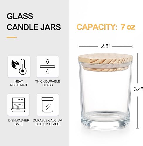 Miniatura 3 de SHOWIN Tarros gruesos para hacer velas, 20 unidades, tarros vacíos de 7 onzas con tapas de madera para hacer velas, recipiente de muestra, apto para