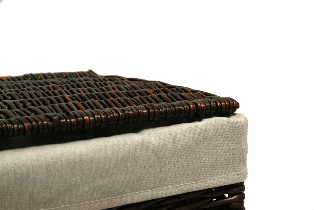 Baúl Mimbre Decoración Almacenaje Rectangular 60x40x40 cm Marrón Oscuro con Forro Beige
