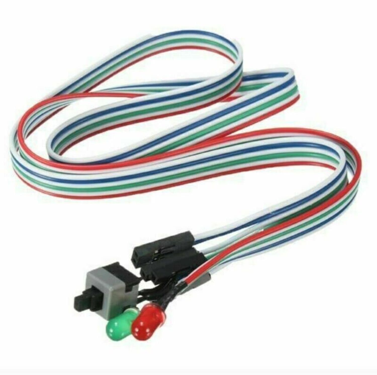 ATX PC Power Switch Cable – 65cm Desktop Case On/Off Reset Power Button Cable with Red Green LED Indicator Front Bezel Wire for Motherboard, Easy Install Power and HDD Status for Universal
