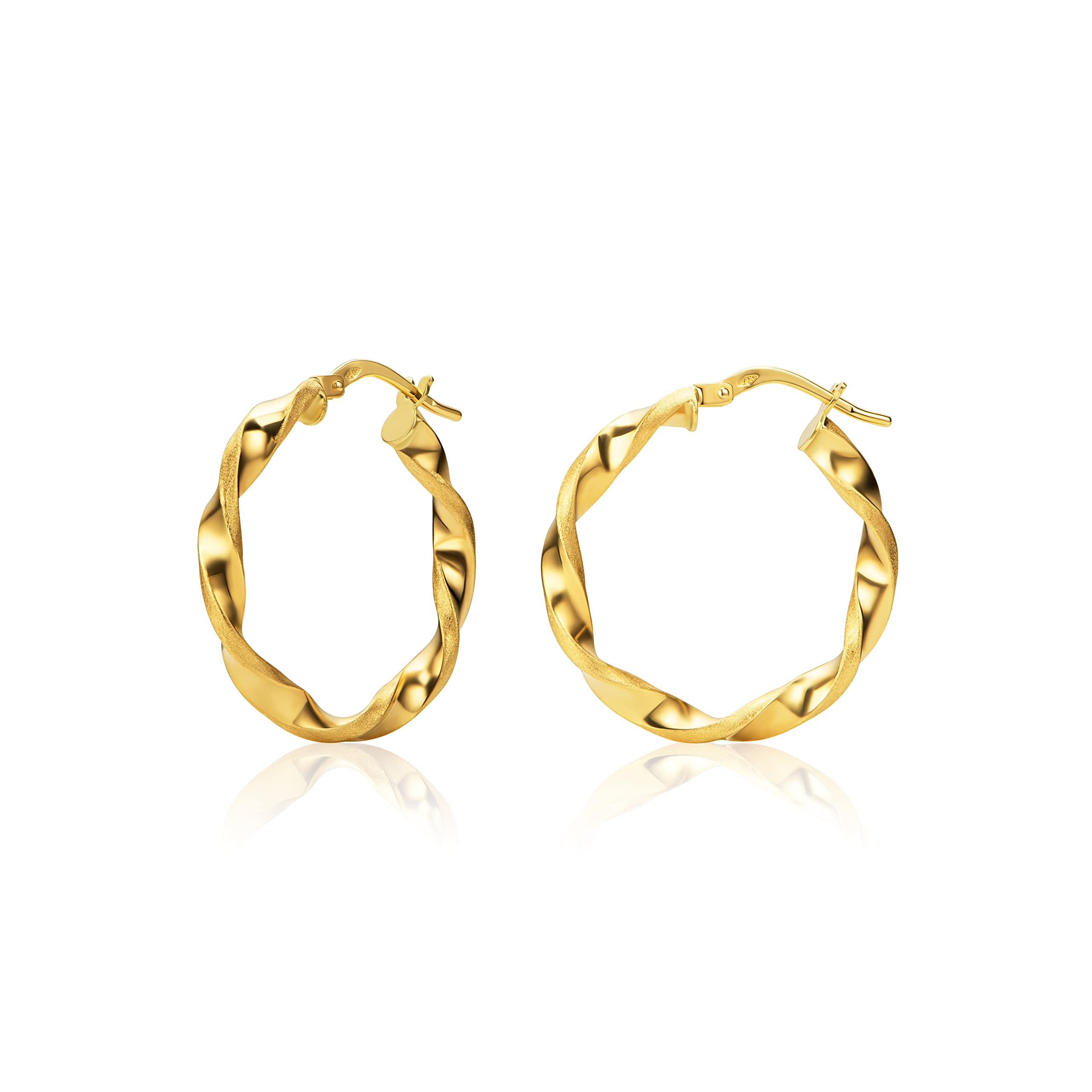 PRINS JEWELS Pendientes de aro pequeños de oro de 14 quilates trenzados parcialmente mate | Pendientes de oro amarillo 585 de alta calidad - PRI15M