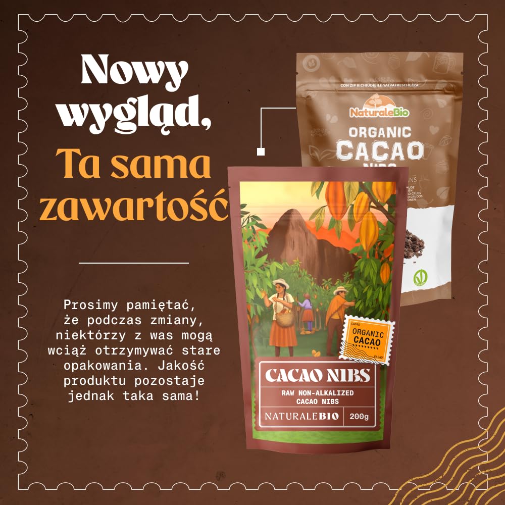 NaturaleBio Bio Surowe Nibsy Kakaowe do Wypieków i Przekąsek
