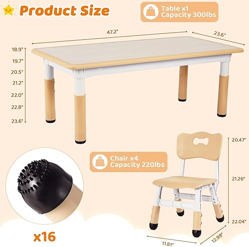 Miniatura 2 de Arlopu Juego de mesa de estudio y 6 sillas para niños, mesa de graffiti ajustable en altura, mesa de manualidades para actividades preescolares para