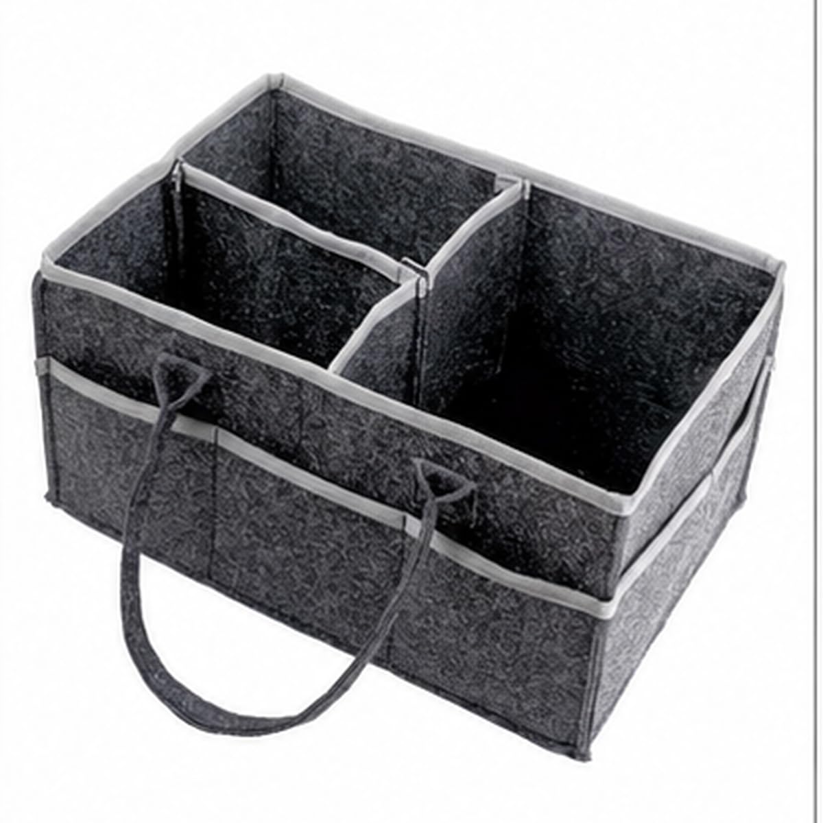 p seven diaper caddy organizer portable nursery storage basket | grey felt caddy featuring multi compartment design with carry handles and outer pockets for baby items