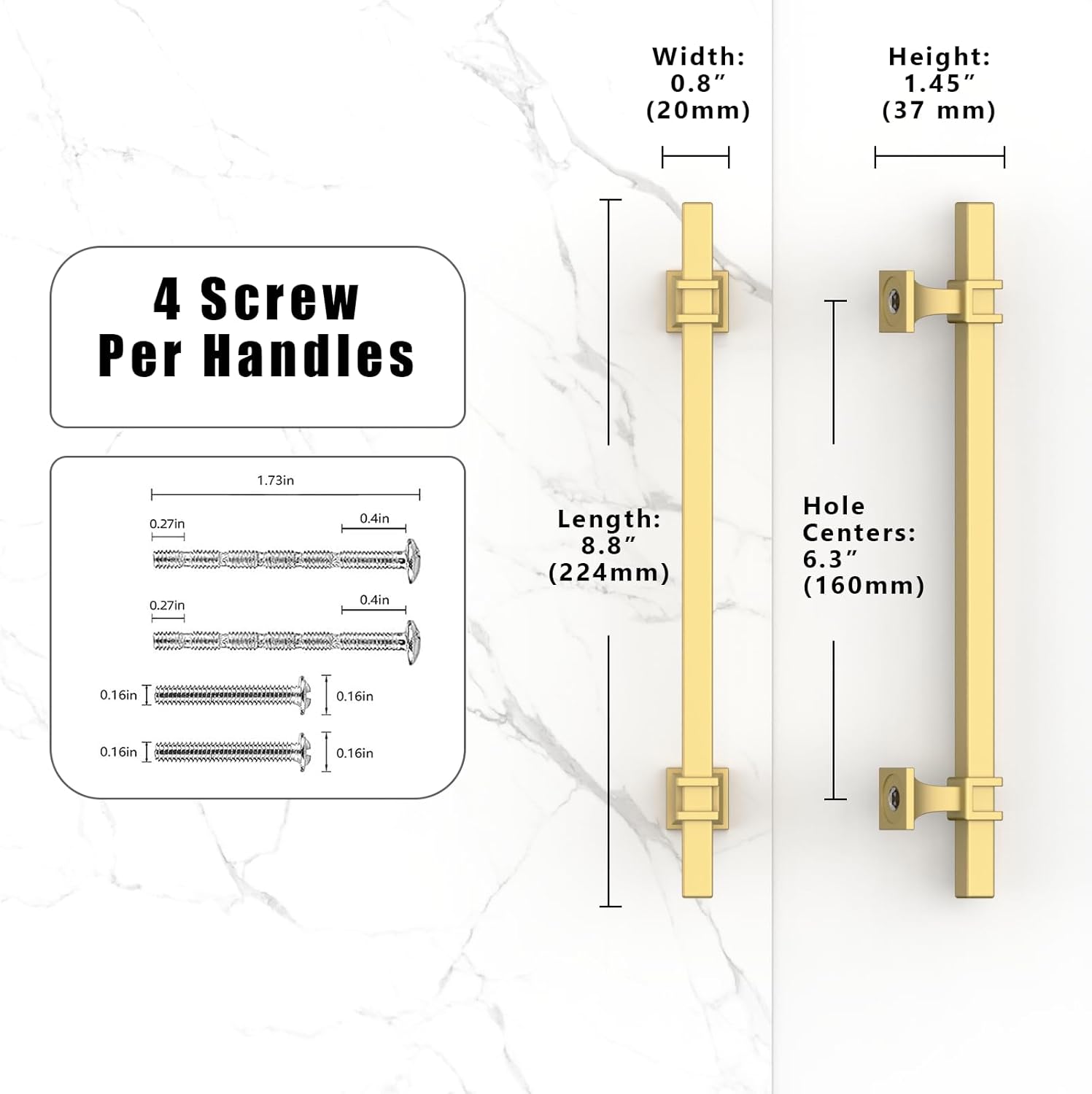 10 Pack Brushed Gold Cabinet Pulls 6.3 Inch(160mm) Kitchen Cabinet Handles Drawer Pulls