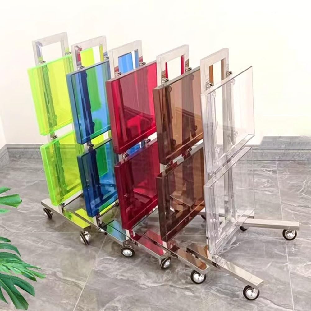 Professioneller, Faltbarer Salon-Tablettwagen aus Edelstahl mit Rollen, 2-stöckiger Rollwagen für Tätowierer, transparente Ablage, tragbar und praktisch,Rosso-40x30x86cm