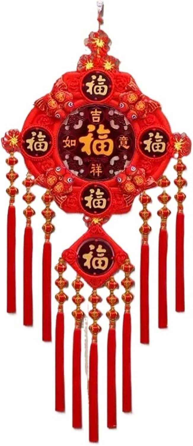 Chinese Knot,Lunar Year Pendants, Chinese New Year Ornaments with Tassel Fu Chinese Spring Festival Home Decor Hanging Festival Lucky Lantern Ornament Chinese Knots Tassels (Color : Type C) (Color :