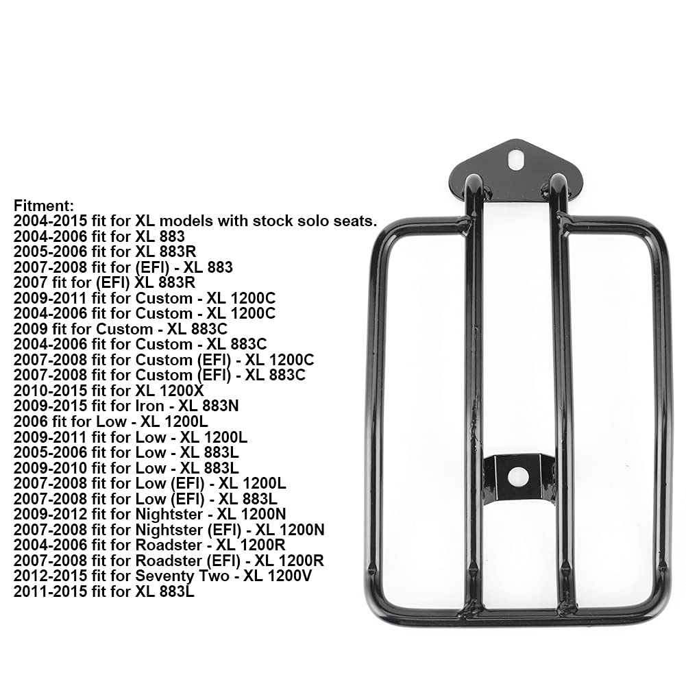 Portapacchi per sedile singolo per XL883 1200 2004-2015, ripiano posteriore per moto, struttura in acciaio resistente con rivestimento nero, montaggio universale per più modelli XL