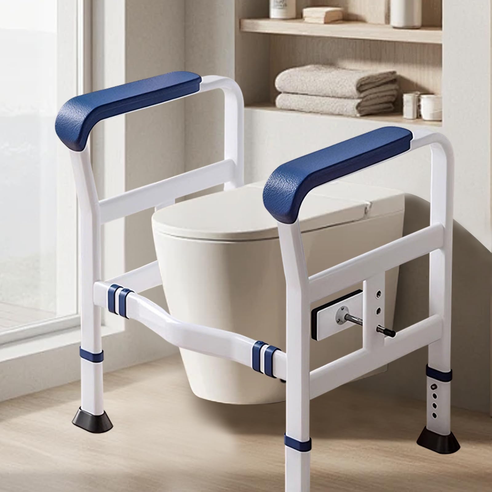 Supporto per WC Montato a Pavimento, Regolabile in Altezza, Telaio di Sicurezza con Braccioli per Anziani/disabili, Senza Foratura