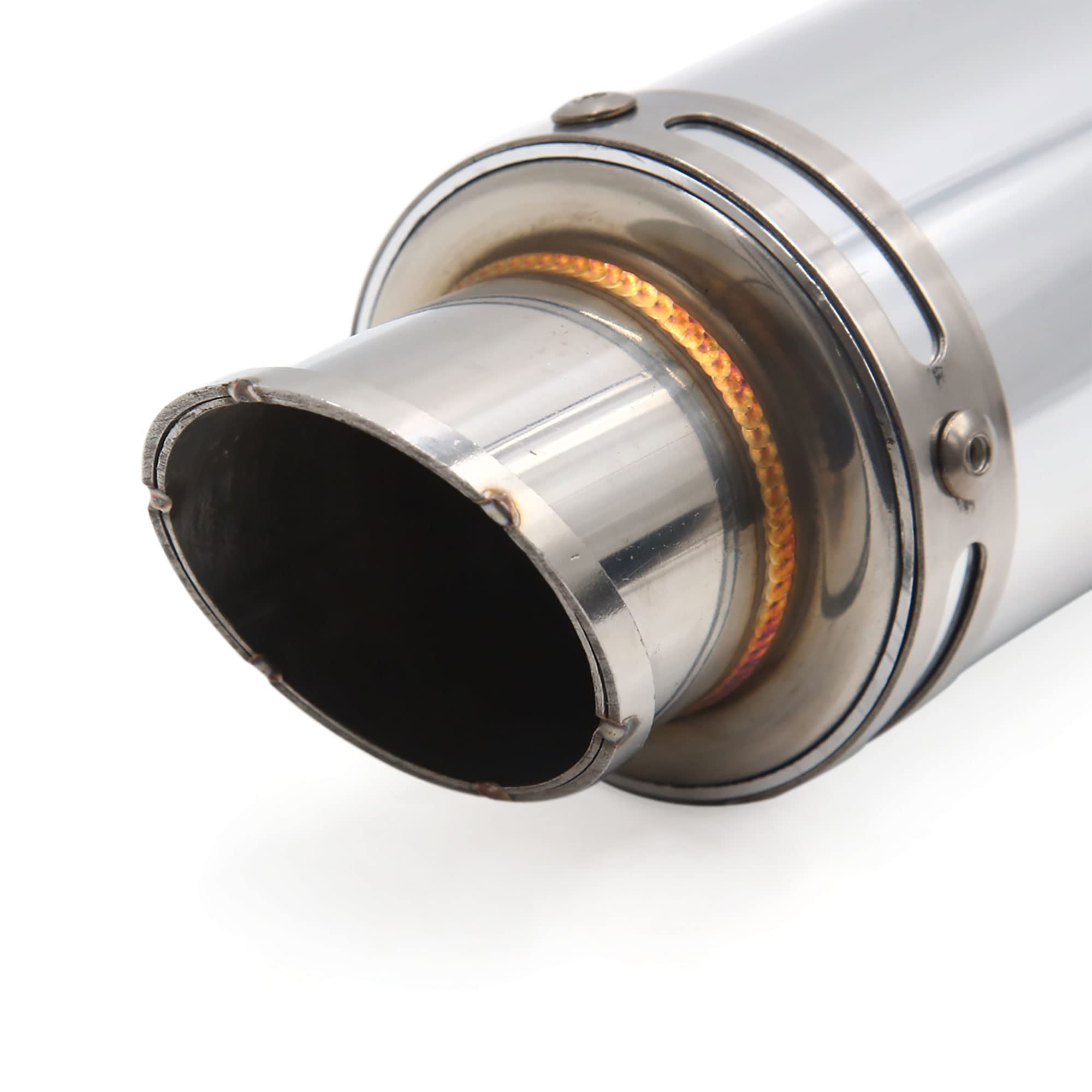 sourcing map 51mm Einlass Dmr Edelstahl Motorrad Auspuff Schalldämpfer Spitze Silber Ton DE de