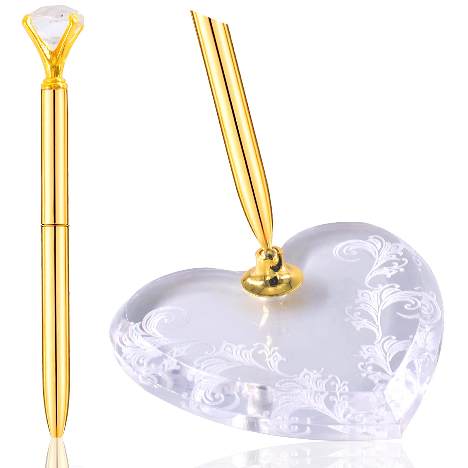 Bolígrafo para Firmar Bodas Bolígrafo de Escritura de Firma de Boda Guest de la Pluma Juego de Bolígrafos Regalo de Papelería Inicio de Sesión de invitados Soporte en Forma de Corazón acrílico