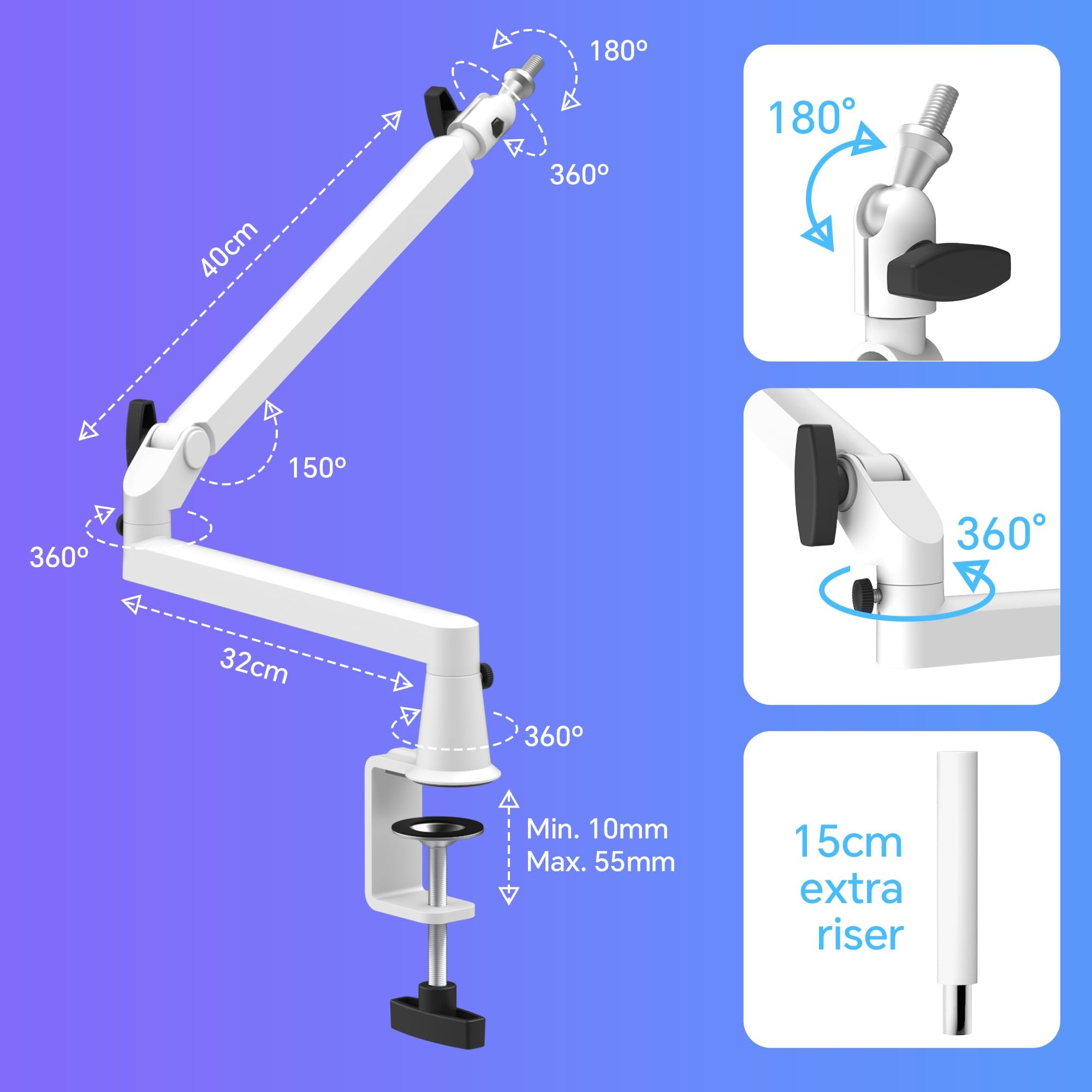 Braccio microfono a basso profilo braccio braccio microfono professionale regolabile solido supporto da scrivania morsetto gestione cavi supporto microfono per podcast streaming gaming studio