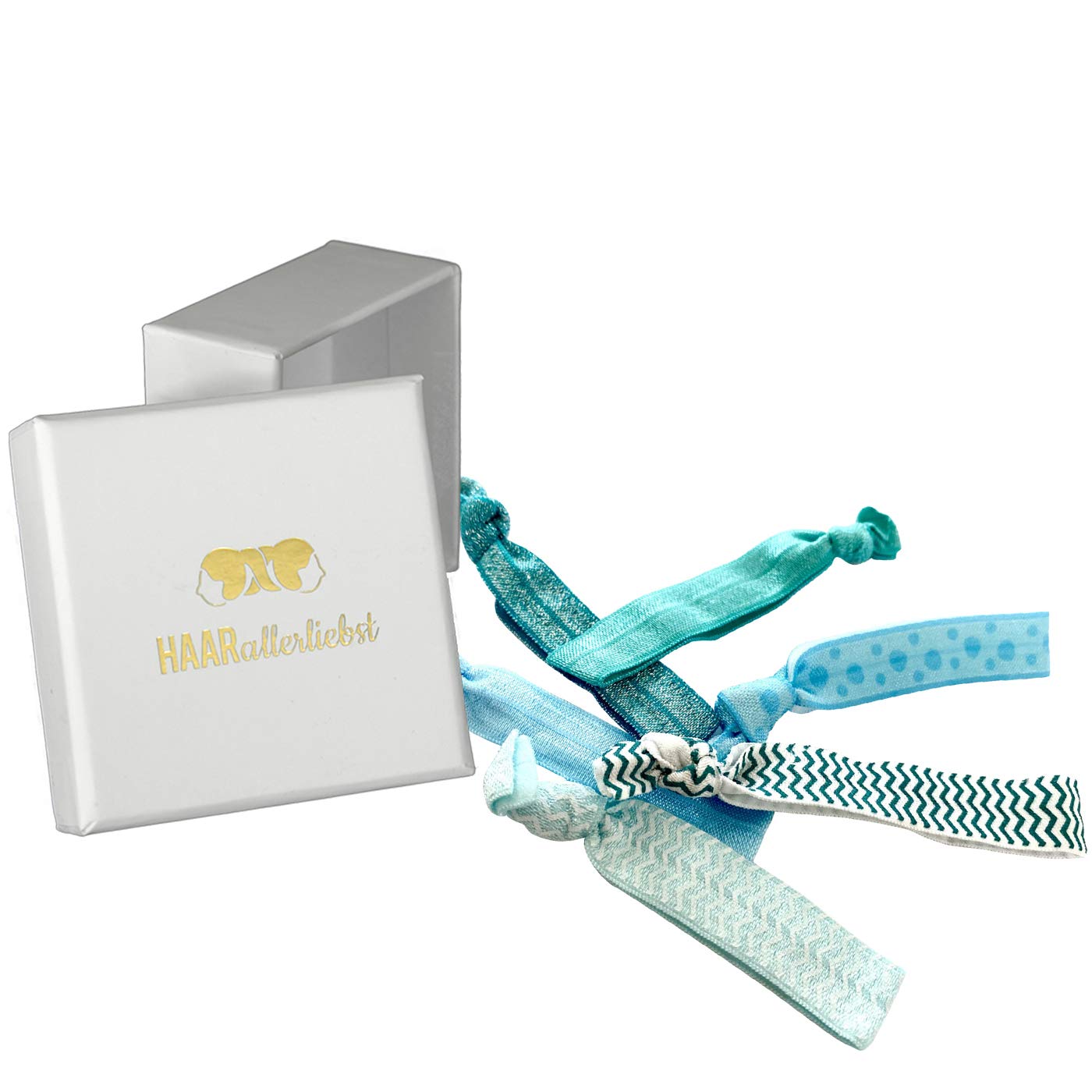 HAARallerliebst Elastic Hair Bands, Blue,White, 1 count (Pack of 6)