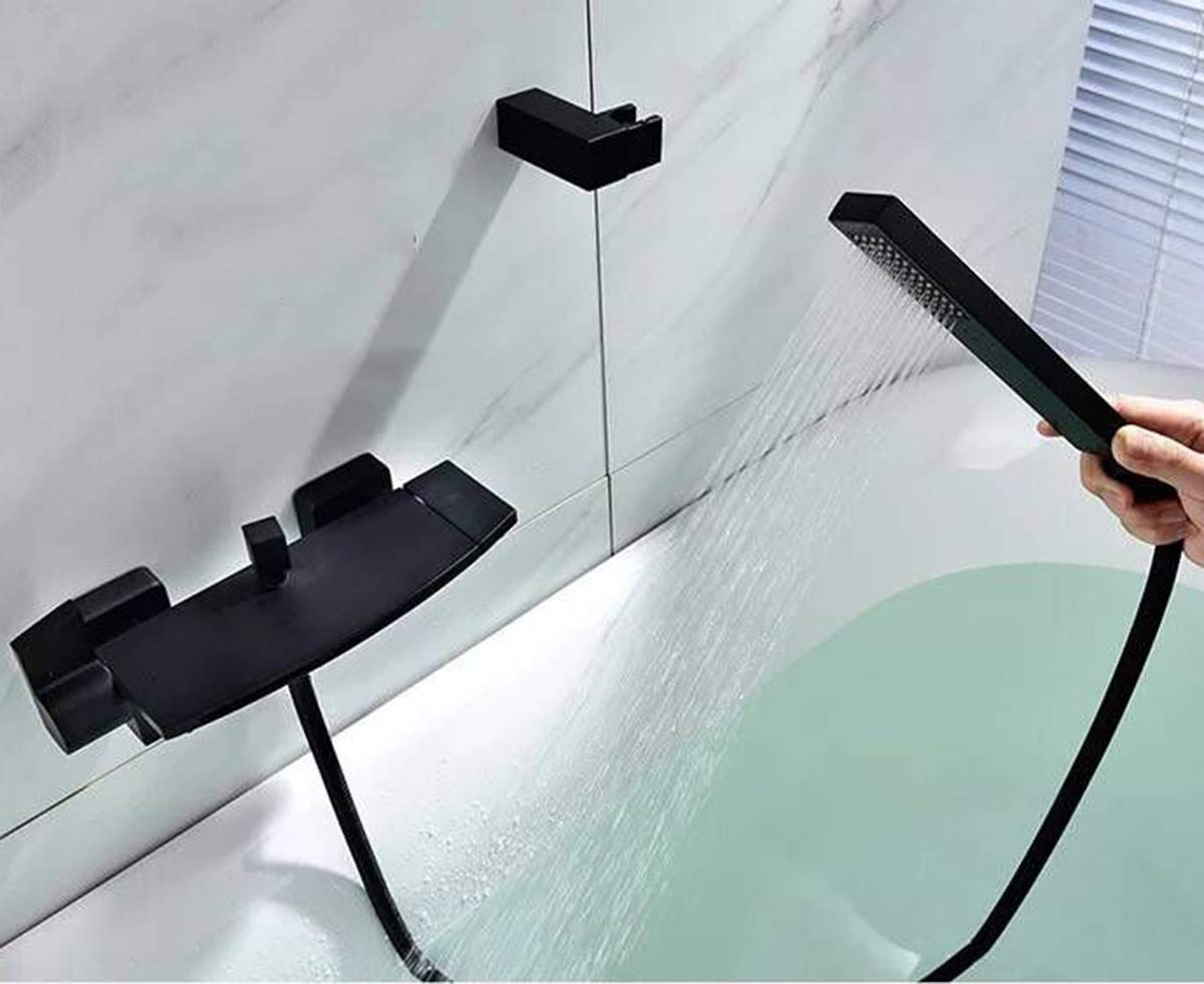 Miscelatore Vasca Da Bagno A Cascata Rubinetto Per Vasca Da Incasso A Parete, Doccia A Cascata, Doccia Calda E Fredda, Rubinetto Per Vasca (Nero)