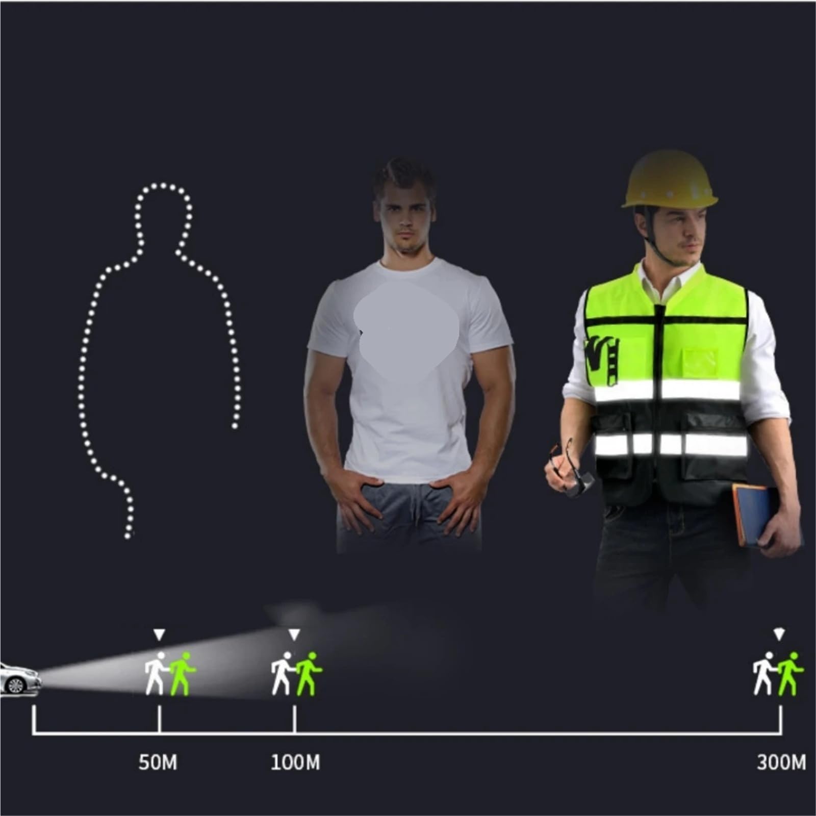 Chaleco Reflectante de Alta Visibilidad, Ropa Trabajo, Motociclismo, Deportes al Aire Libre, Seguridad, Chaqueta para la construcción, Trabajos al Aire Libre(L)