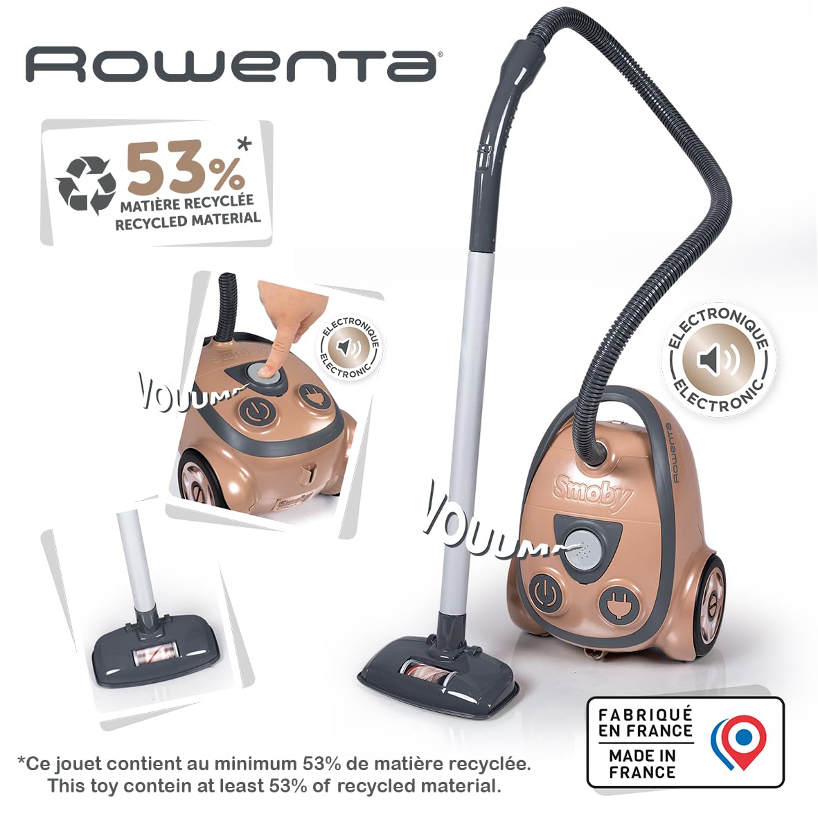 Smoby - Rowenta Aspirateur Traineau - Parfaite Réplique - Factice - Vrai Bruit d'Aspirateur - A Partir de 3 Ans - Fabrication Française