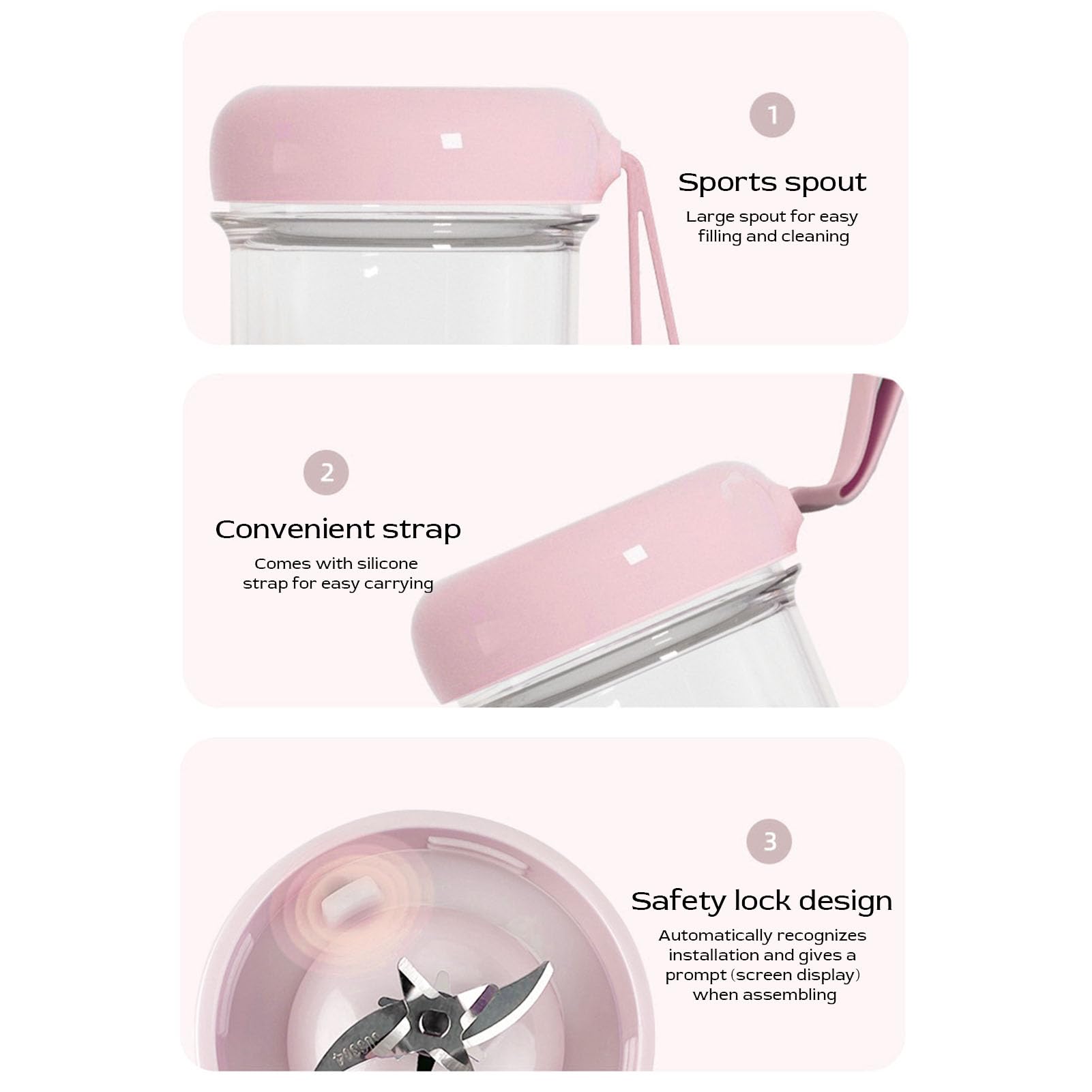 Cuifati Persönlicher Tragbarer Mixer, 500 Ml Mixbecher, 16 Edelstahlklingen, Wiederaufladbar über USB Typ C für Säfte, Babynahrung und Protein-Shakes (Rosa)