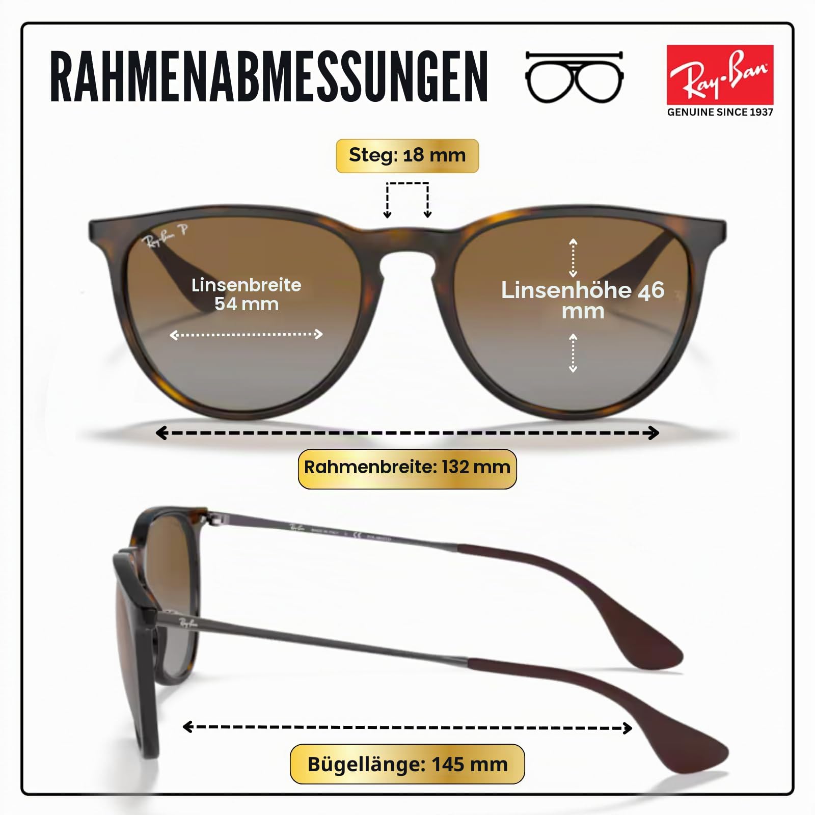 Ray-Ban RB4171 ERIKA Klassische Sonnenbrille in Phantos-Form mit Brillen-Set, hohe Steg-Passform, Retro-Sonnenbrille