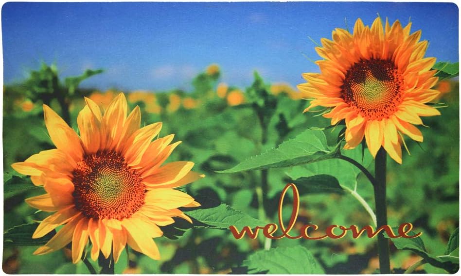 Morning View Entrance Rug Entrance Doormat Outdoor Indoor Door Mats for Entry Sunflower Welcome Mat Floral Rubber Backing Rugs for Entryway Decorative Inside Floor Mats Absorbent Non Slip 30×18 Inch