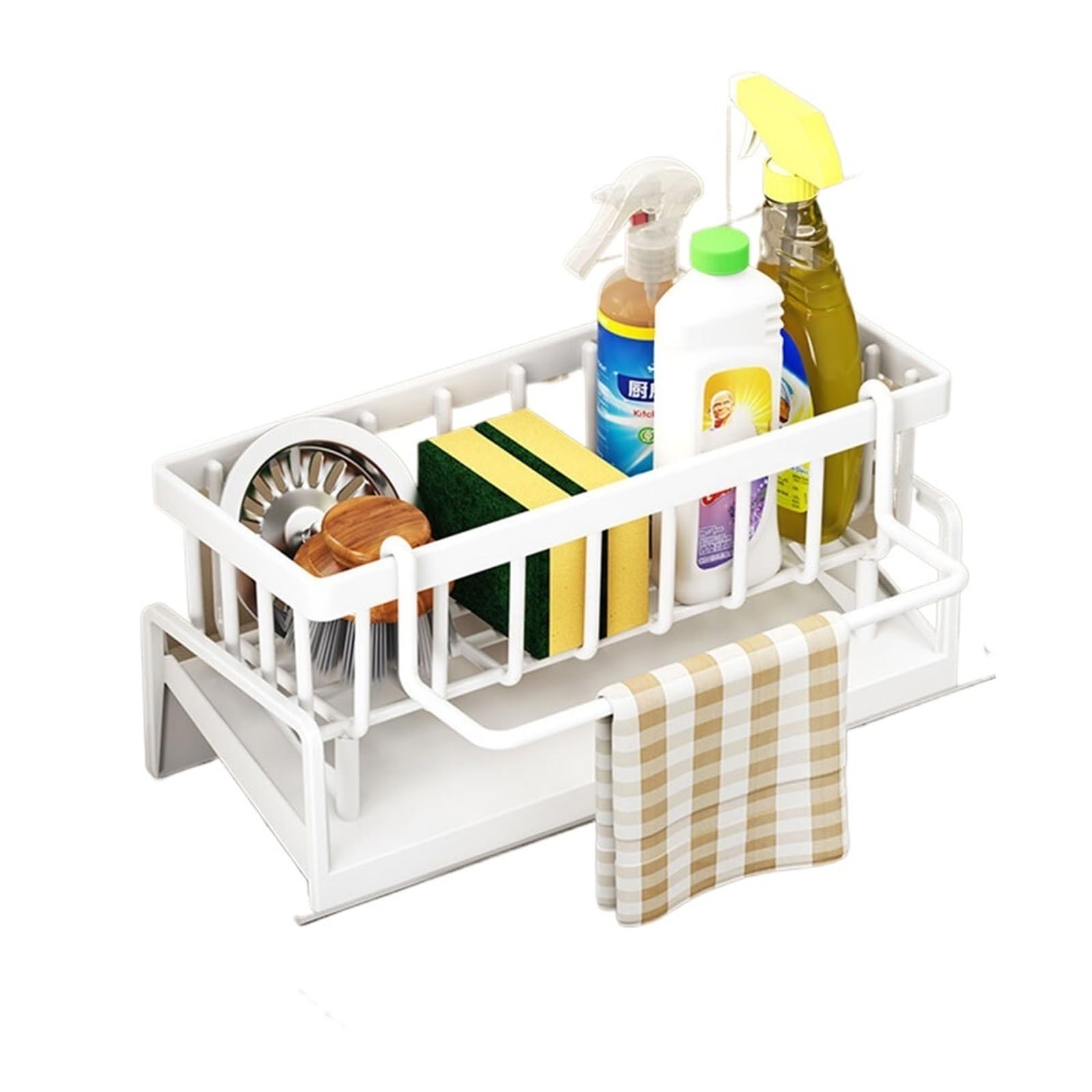 DSFVERVD Drain rack Multifunctional Sink Drain Rack Kitchen Sponge Holder Plastic Self-draining Shelf Soap Towel Organizer(WHITE)