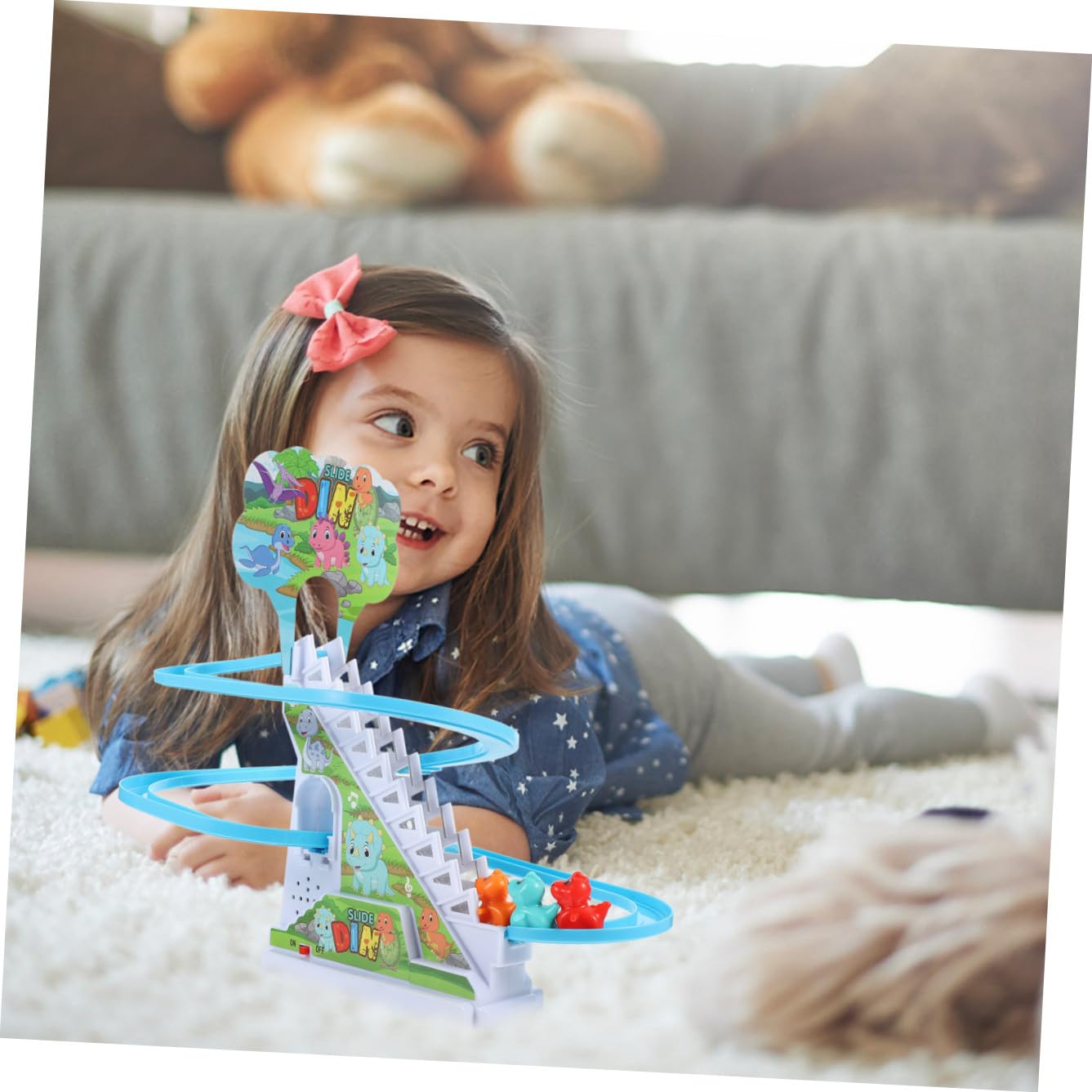GALPADA Giocattolo Dinosauro su Pista Elettrico in Plastica Argento | Resistente All’usura e Inodore, per Bambini, Coordina Mano-occhio e Abilità Manuali