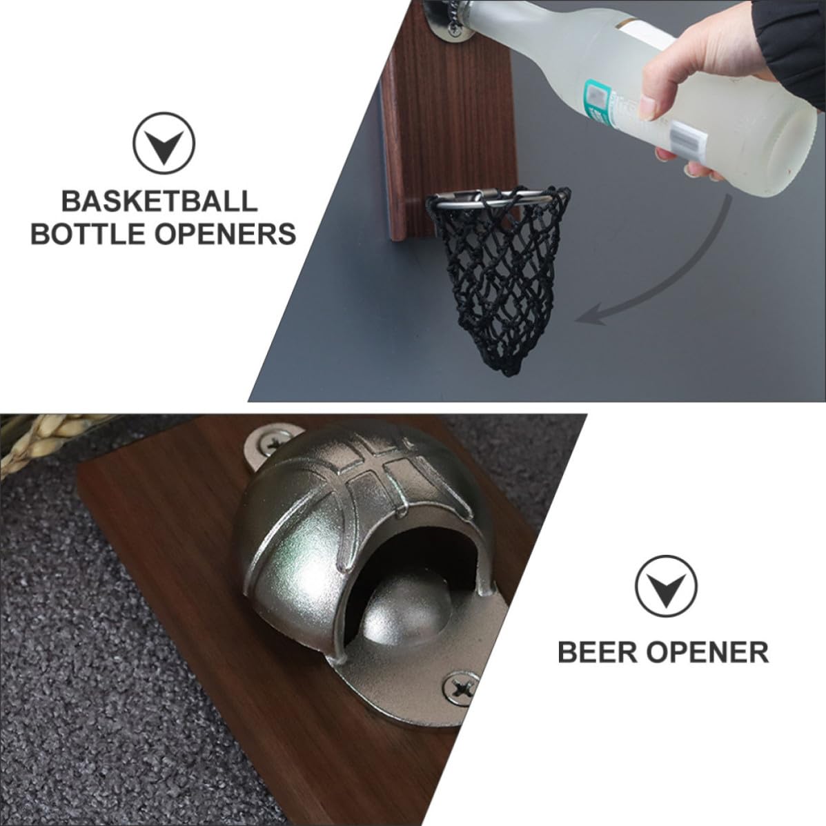 Garneck Abridor de Cerveja Magnético Acero Inoxidable y Madera, Color Café Abrebotellas de Baloncesto Fácil de Usar para Refrigerador para Botella de Cerveza y Botella Hogar y Camping