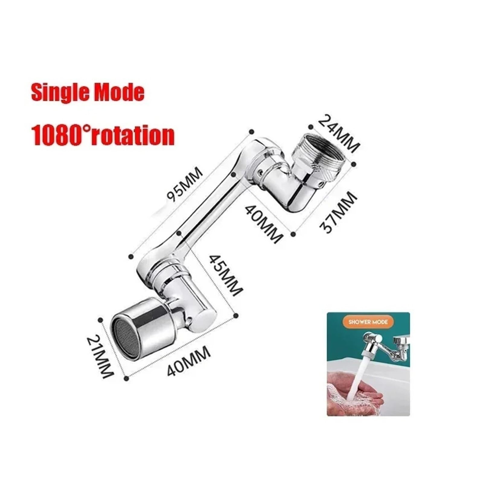 Estensore per rubinetto multifunzione girevole Aeratore Adattatore per lavello da cucina Rubinetto da bagno Braccio robotico girevole Universale (1080 modalità singola)