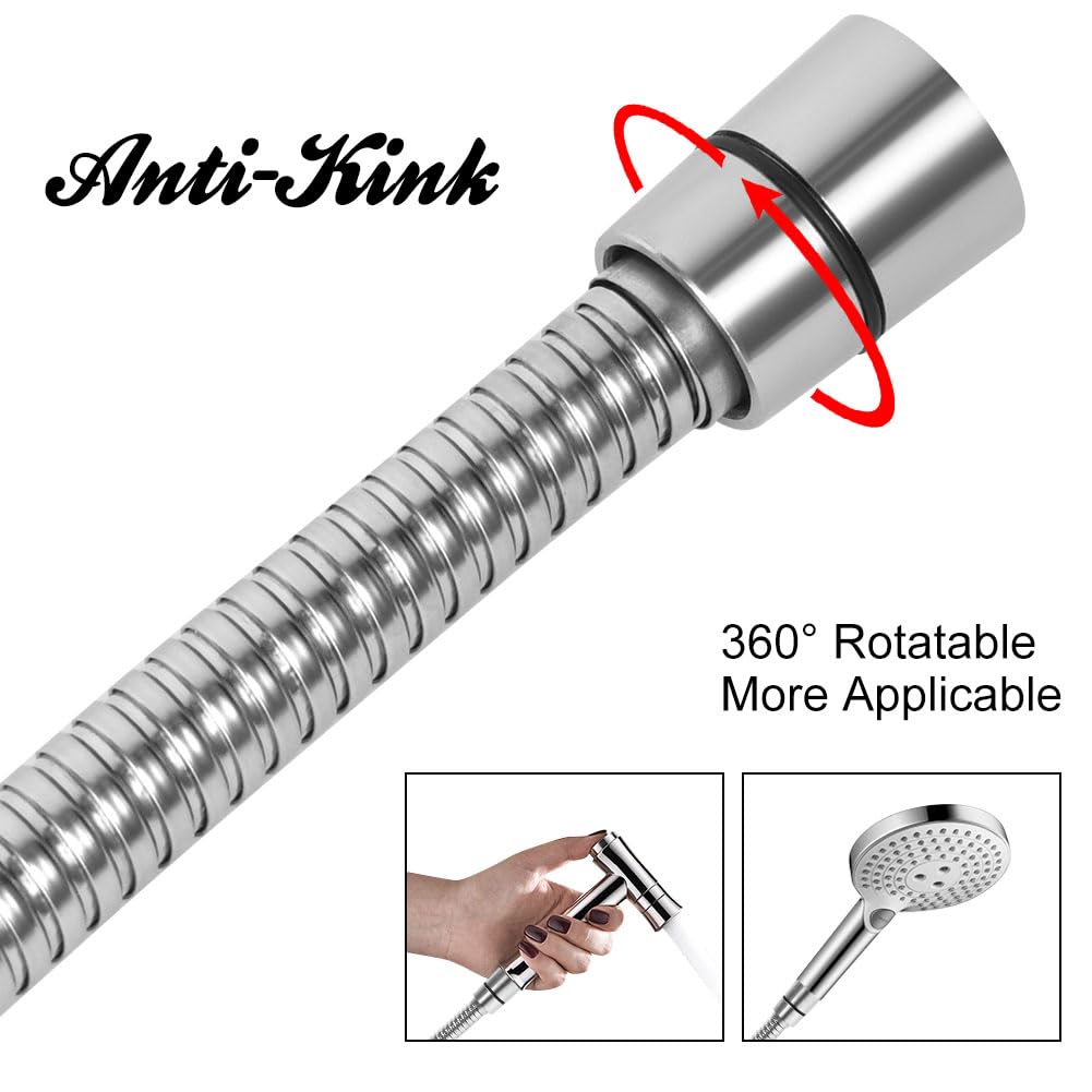OSDUE Flessibile Doccia,200cm Universale G1/2 Ricambio Tubo Acciaio inossidabile 304 Interfaccia Standard a 4 Punti Doccia Tubo Prolunga Tubo del Rubinetto Antitorsione Resistente Alta Temperatura