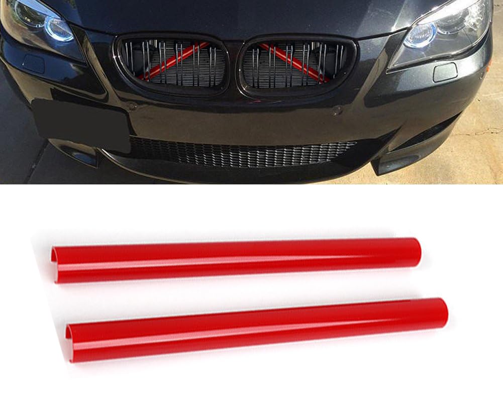 Jikeyuch Front Kidney Grill Grilles Insert Trims Stripe for E60 E61 F52 E65 E66(Red)
