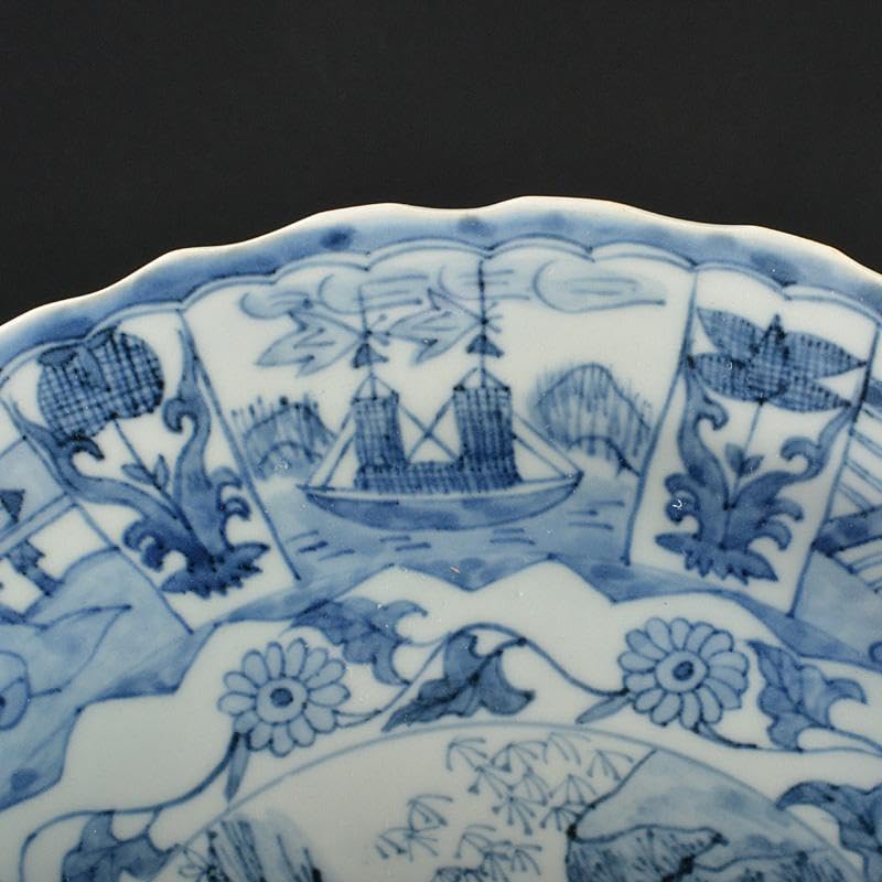 秋田　中国　南京染付　人物花文　輪花皿　飾皿　V　R7430F Amazon.co.jp: 中国 南京染付 人物花文 輪花皿 飾皿 V R7430F