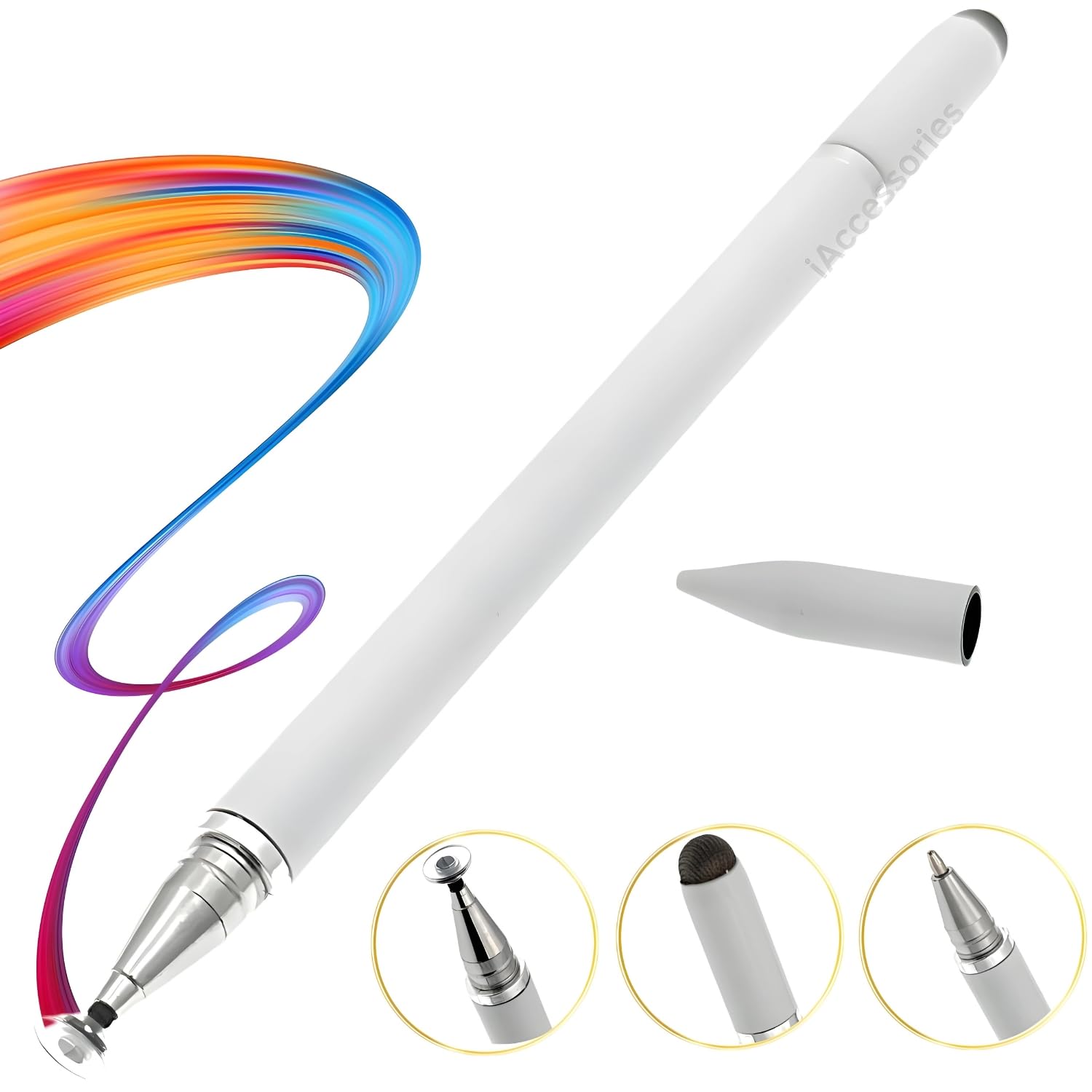 3 in 1 Stylus with Ballpoint Pen, Silicon Disc Tip, Fiber Tip Compatible with All Touch Screen Devices iOS Android Mobile Phones, Tablets - White-image-7