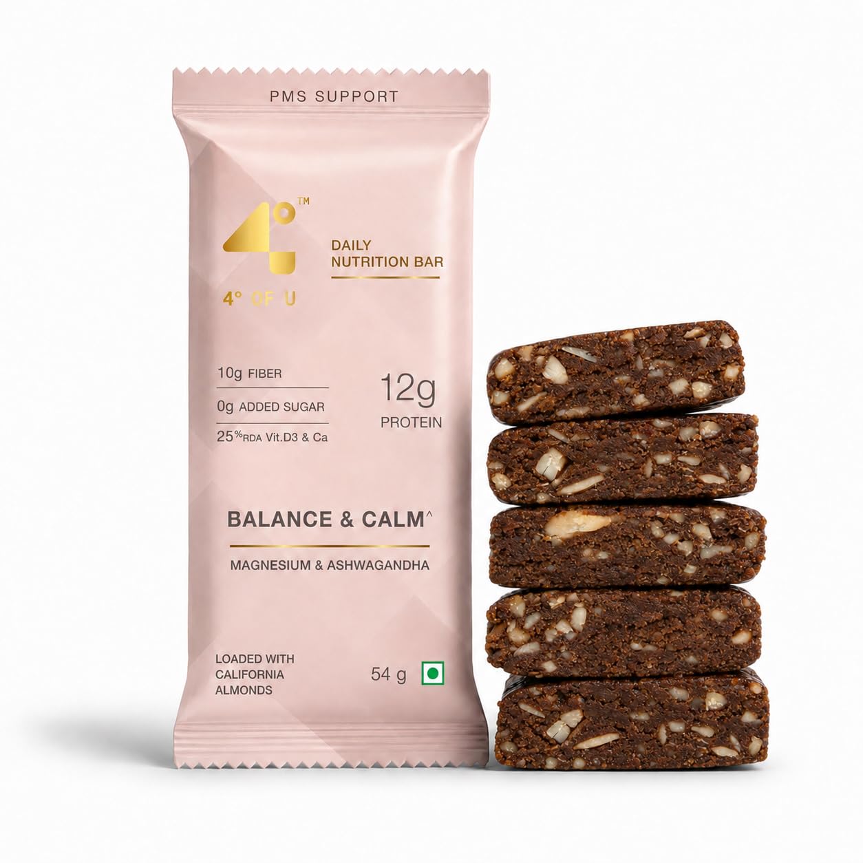 4 Degrees of U Women's Wellness Protein Bar, Balance & Calm | 12g Protein with No Added Sugar | 10g High Fibre, Calcium, Vitamin D3, Magnesium & Ashwagandha | Pack of 1 (54g)