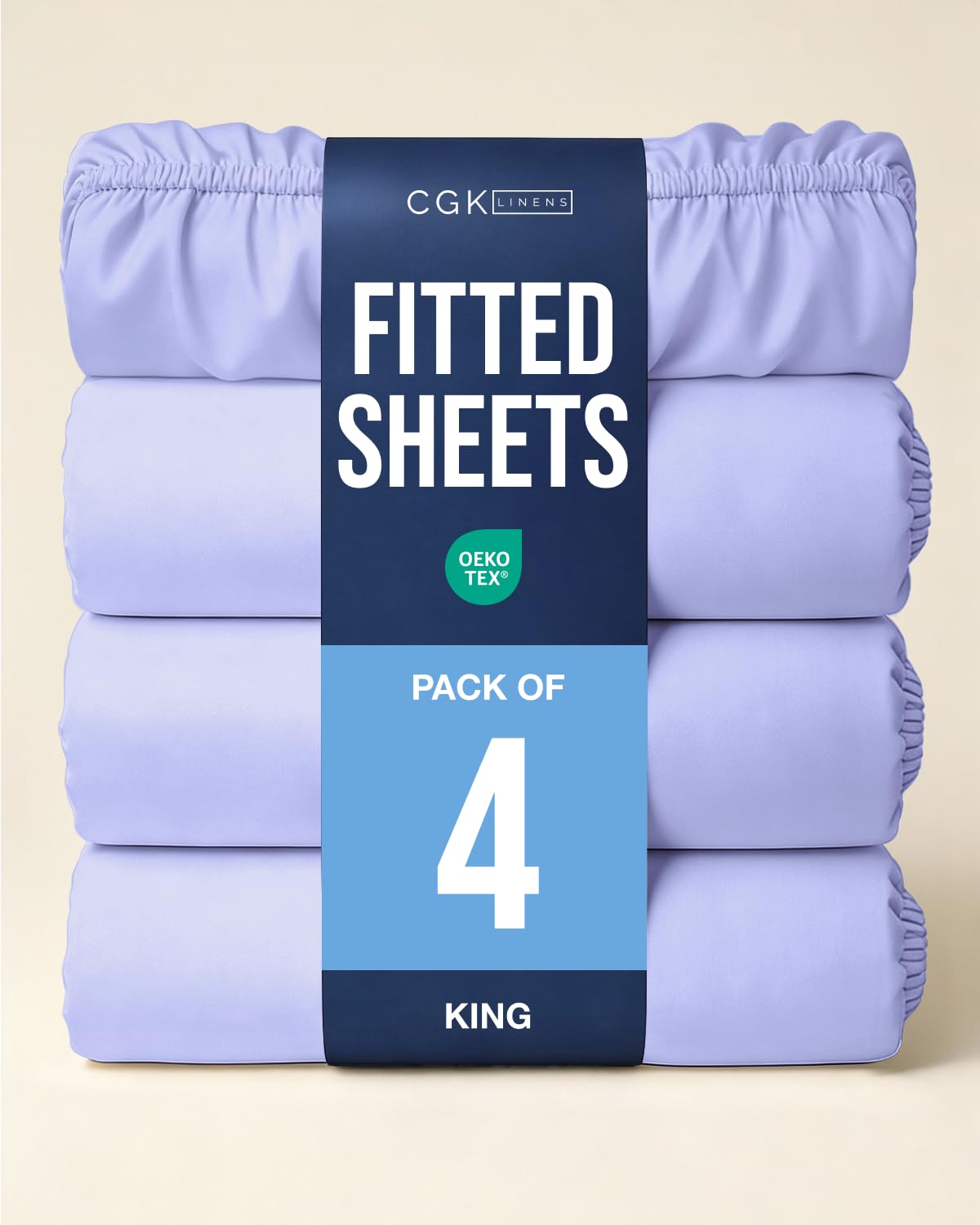 King Fitted Sheet - Pack of 4 Single Fitted Bottom Sheet Only - Lavender