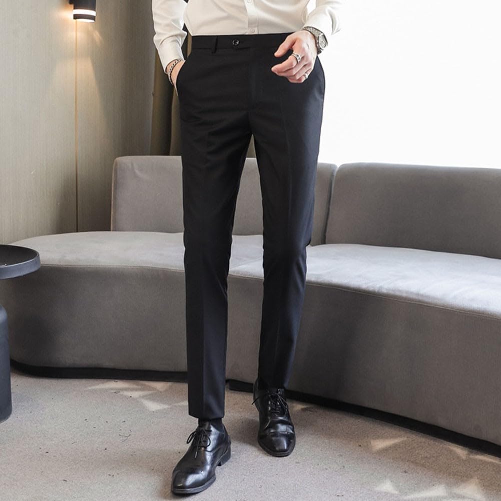 Pantalones de vestir elegantes para hombre, ajustados, color liso, para oficina y bodas