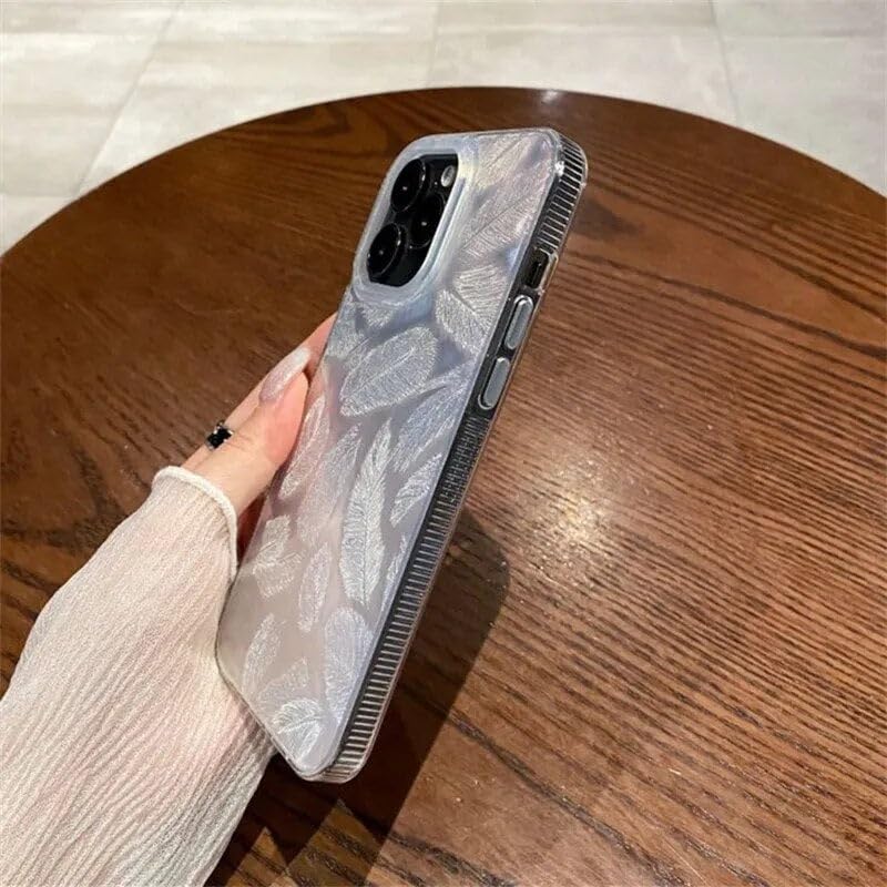 Image of COVERLY 3D Aesthetic Cute Trendy Bling Case for iPhone 12 Pro Luxury Glitter Colorful Dream Feather Art Laser Printing Phone Case for Women Girls Teens Girly Gradient Luxe Leaf Sparkling Cover