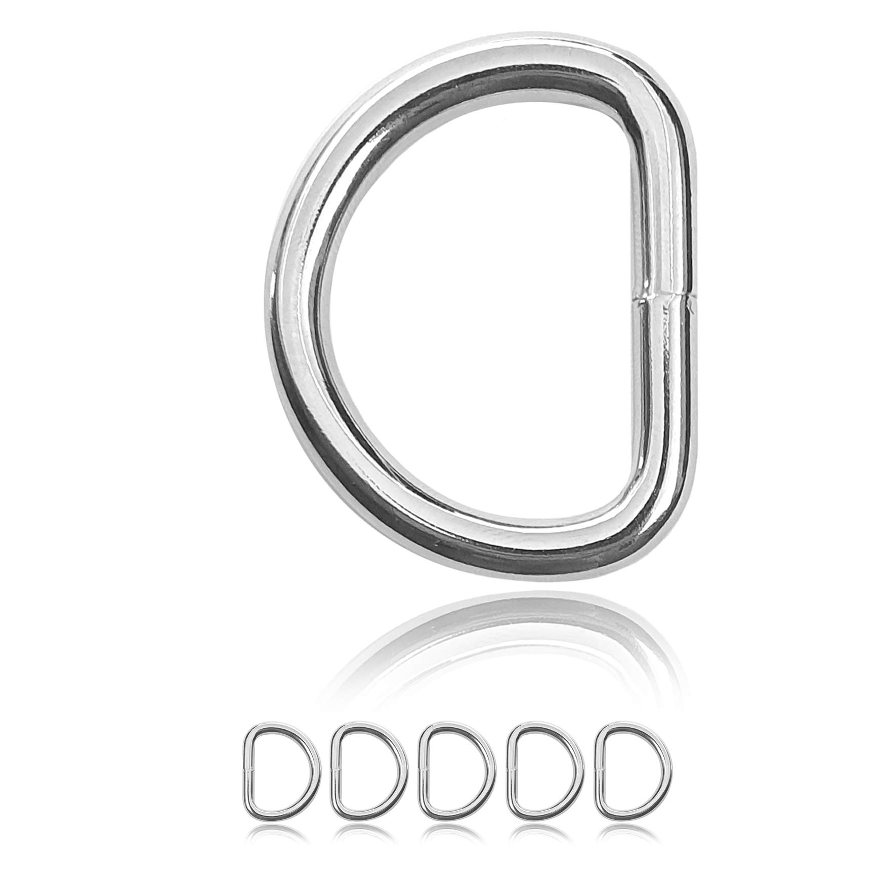 Ganzoo D-ring van gelast staal chroom zilver glans, set 10 stuks, groot 54 x 44 mm buitenmaat, 42 x 32 mm binnenmaat, 6 mm dik, ideaal met Paracord 550 voor DIY