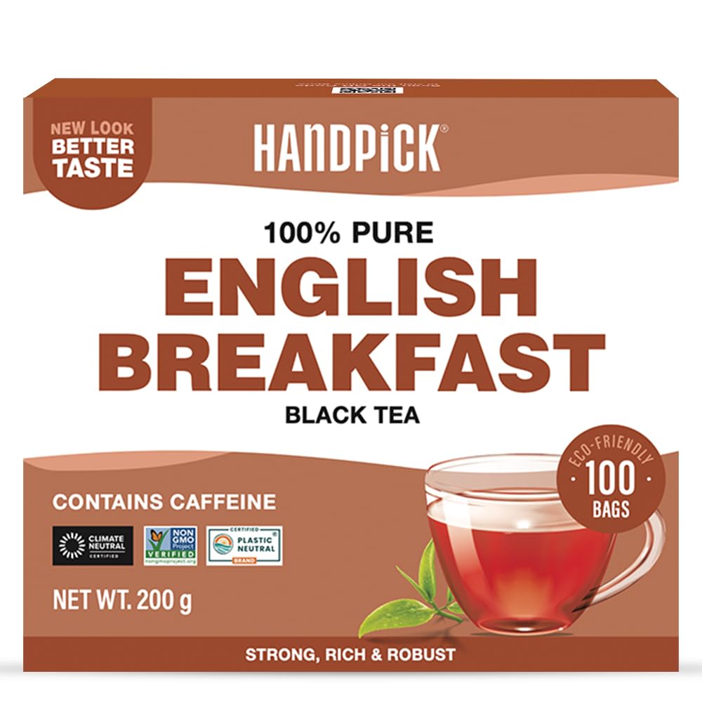 HANDPICKEnglish Breakfast Black Tea Bags (100 Count) Strong, Robust | Eco-conscious Tea Bags, Brew English Breakfast Tea & Kombucha Tea