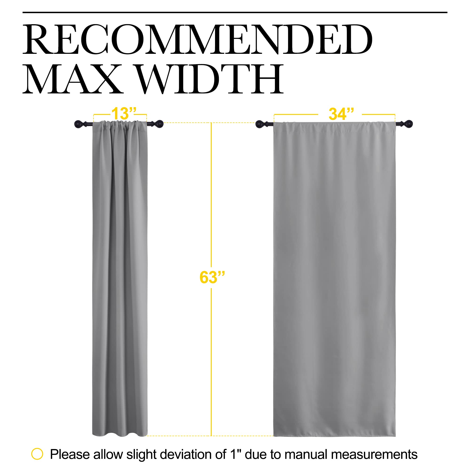 NICETOWN Black Blackout Curtains and Drapes 48 inches Long, Privacy RV Draperies for Small Windows, Thermal Insulated Curtain Panels (42" Wide, 2 Panels): Silver Grey 34"W x 63"L (Pack of 2)
