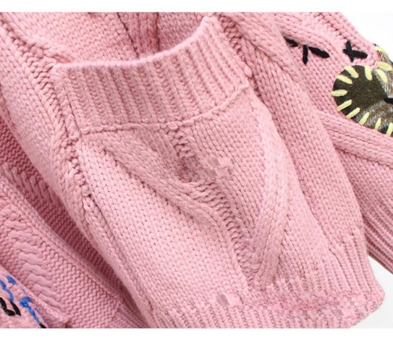 Image of Women's Cable Knit Open Front Cardigan V-Neck Button Down Embroidery Wool Blend Sweater Coat