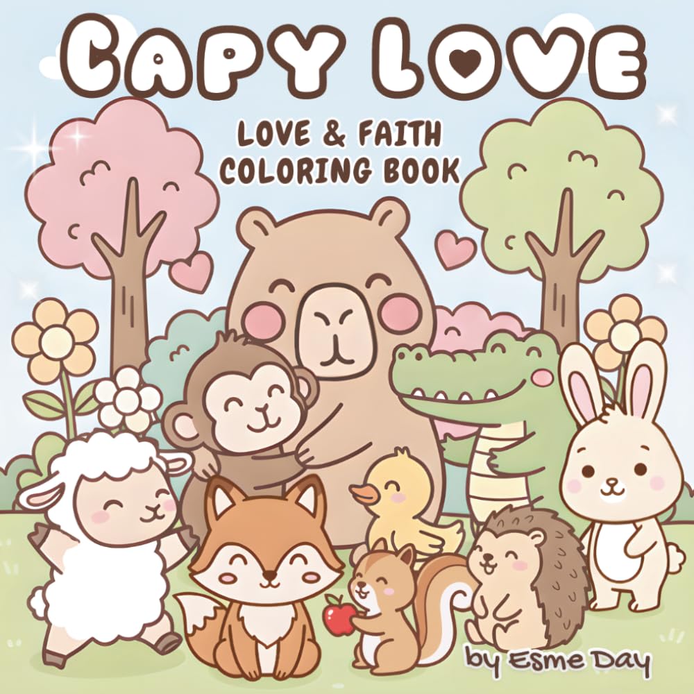Capy Love: Love and Faith Coloring Book for Kids, Teens, and Adults: Featuring Cute Capybaras and Animal Friends with Bible Scripture for Stress Relief and Relaxation