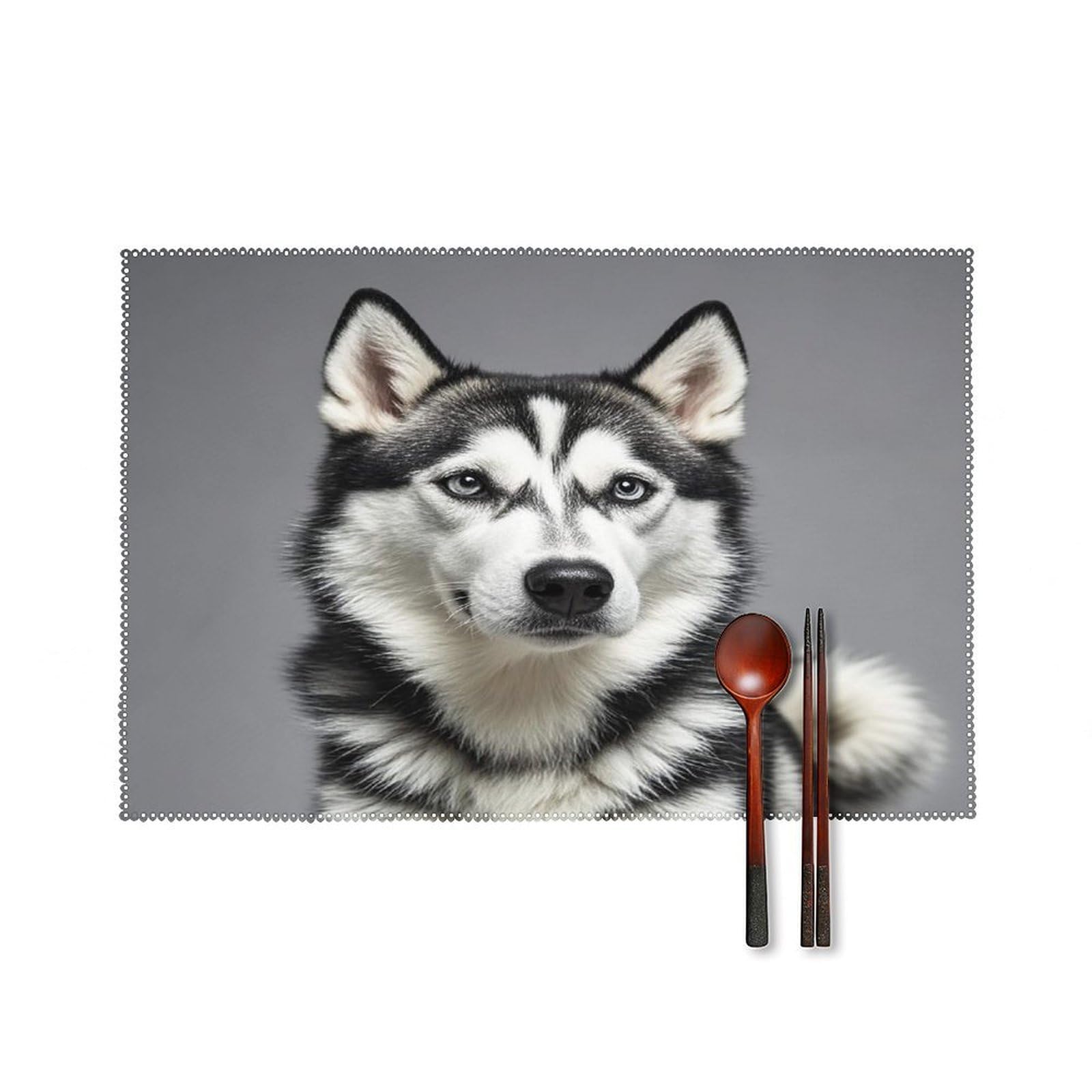 Husky Dog Placemats Set of 6 Heat-Resistant Washable Place Mats Wipeable Kitchen Placemat Easy to Clean for Indoor Outdoor Party Kitchen Decoration