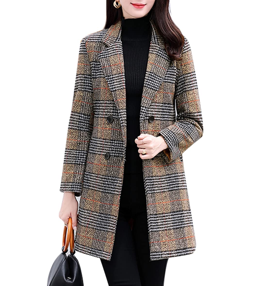 Women's Coat Jacket Double Breasted Overcoat Pea Coat Outerwear for Ladies