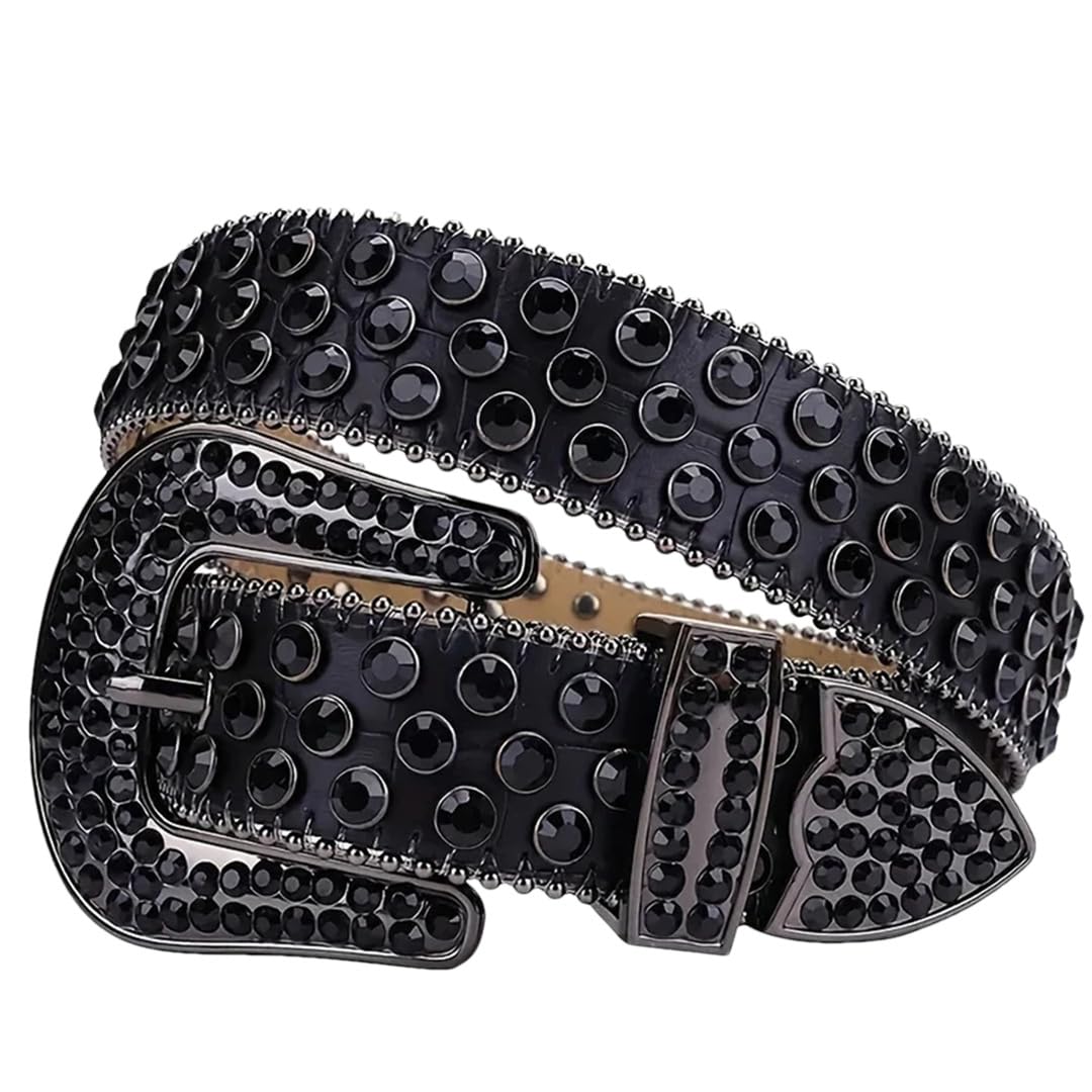 Cinturón de piel suave con tachuelas de diamantes de imitación para mujer