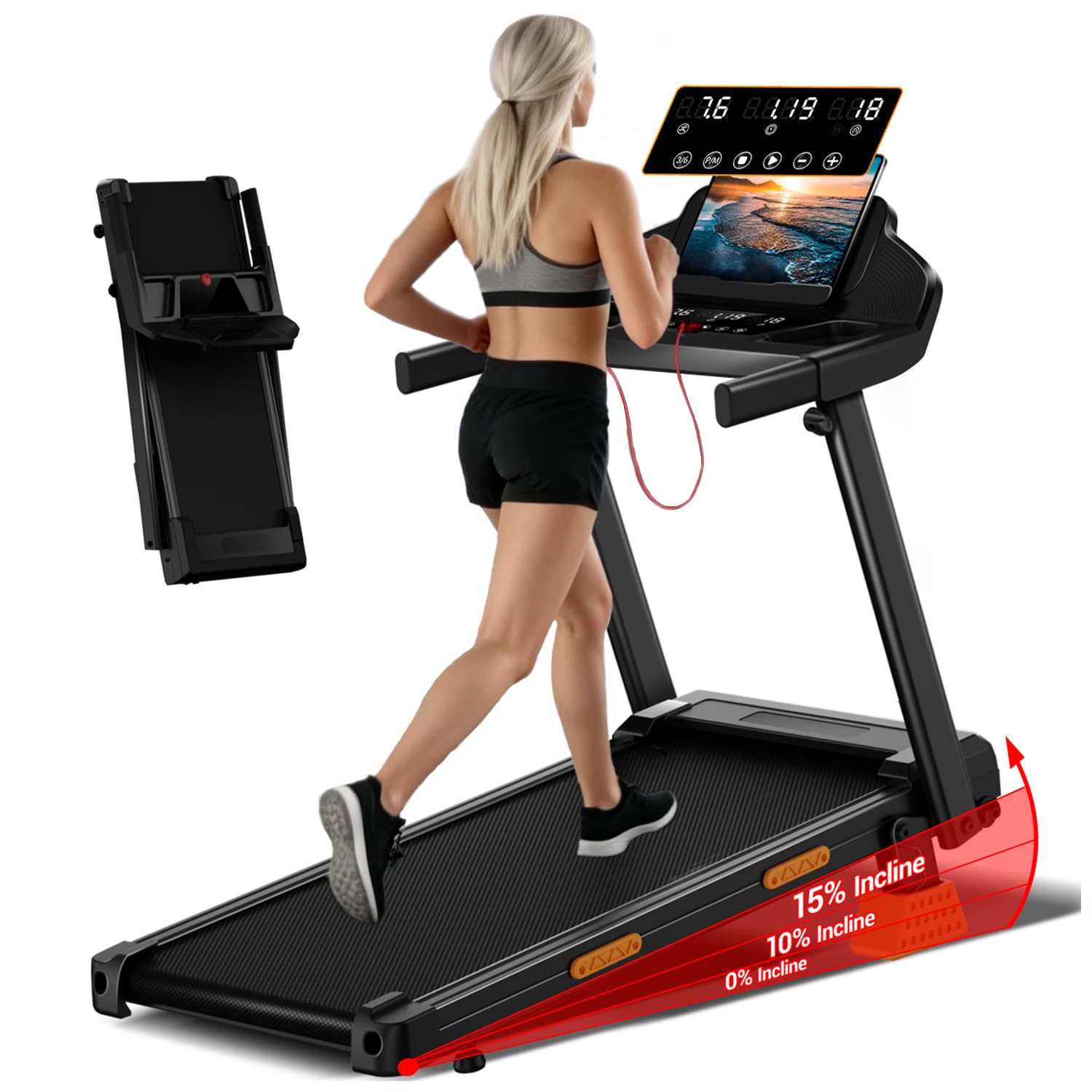 LONTEK Tapis Roulant Salvaspazio con Inclinazione | Tapis Roulant Elettrico 12KM/H, Tapirulan Pieghevole da Casa con 3.0 HP, MAX 160KG